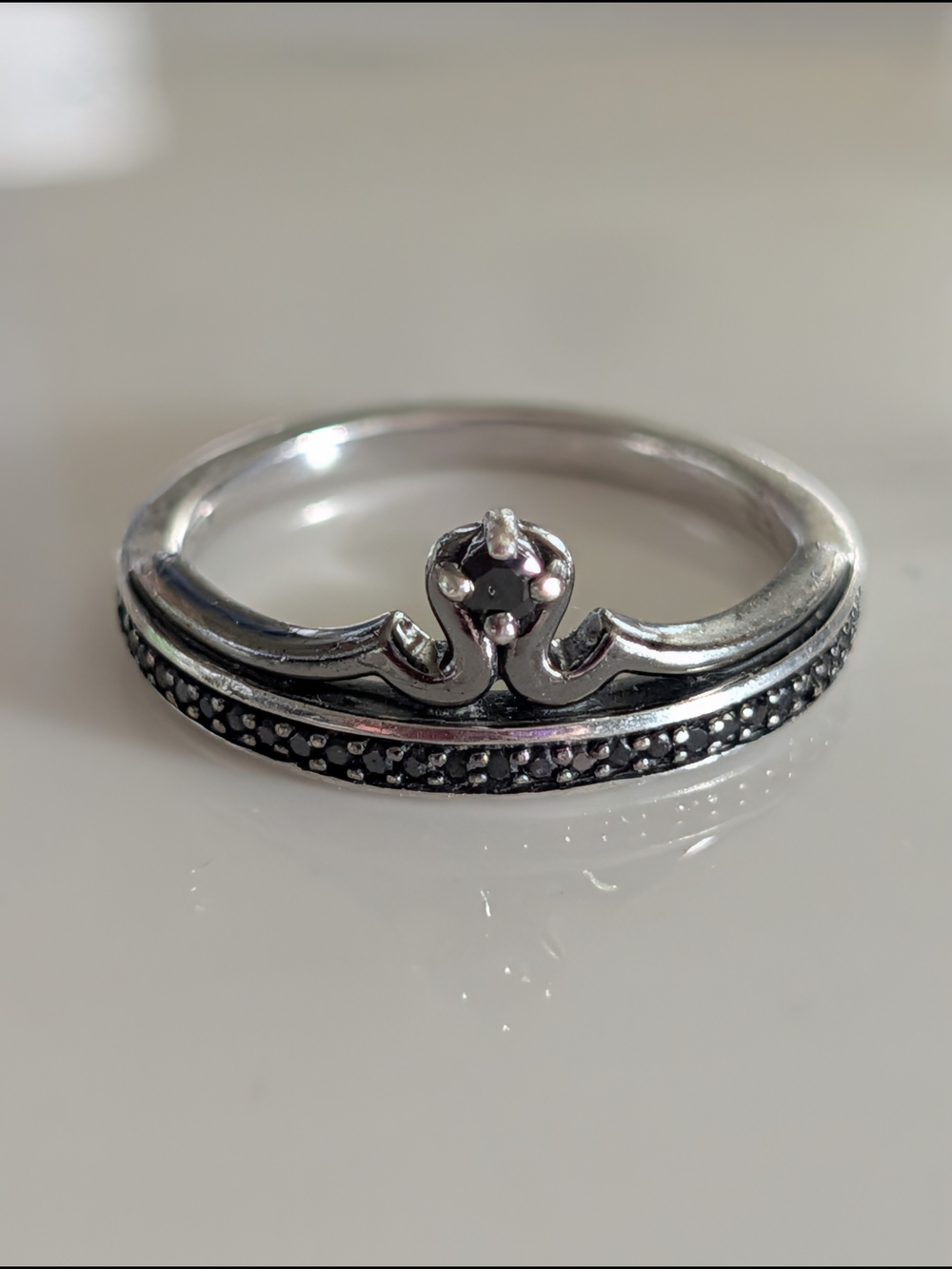 Enchanted Disney Maleficent Crown Ring 925 Sterling Silver Black Diamonds Size 7